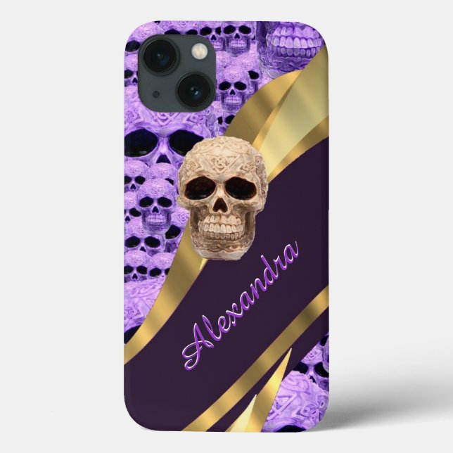 Crânio gótico púrpura personalizado (Verso)