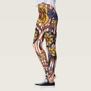 Crânio Laranja Roxo-Roxo Fios Leggings