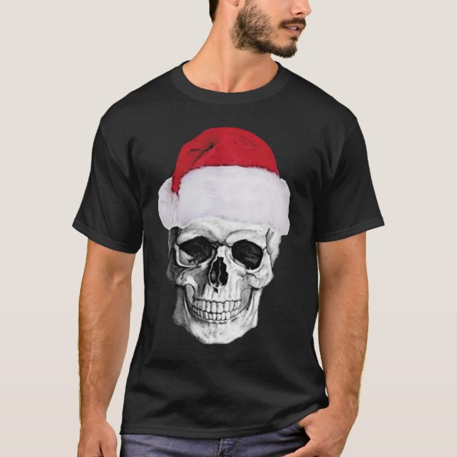 crânio Papai Noel, camisa do xmas t (Frente)