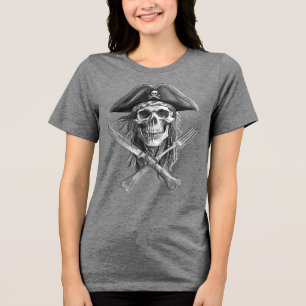 Crânio Pirata B&W com Faca e Forte Cruzada