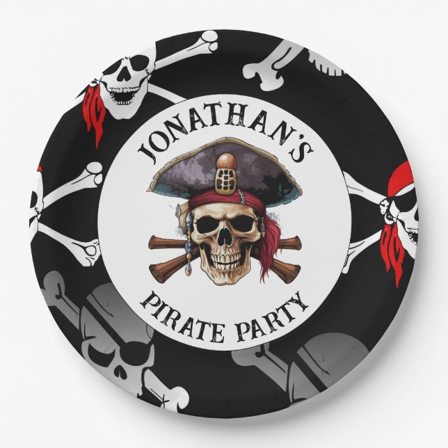 CRÂNIO PIRATA Prato de Papel (Frente)