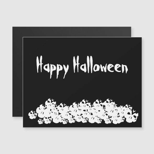 Crânios brancos pretos do Halloween empilham ímã p (Frente/Verso)