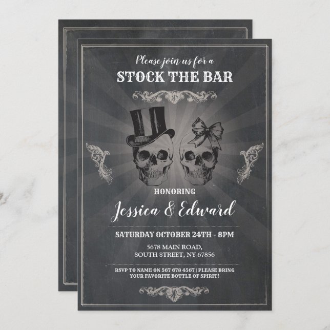 Crânios Estocam O Convite De Giz De Halloween Do B (Frente/Verso)