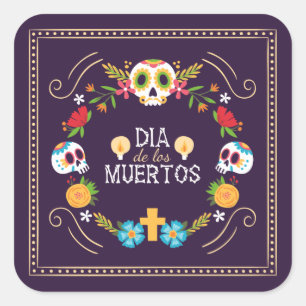 Crânios Florais Coloridos Dia de Muertos   Adesivo