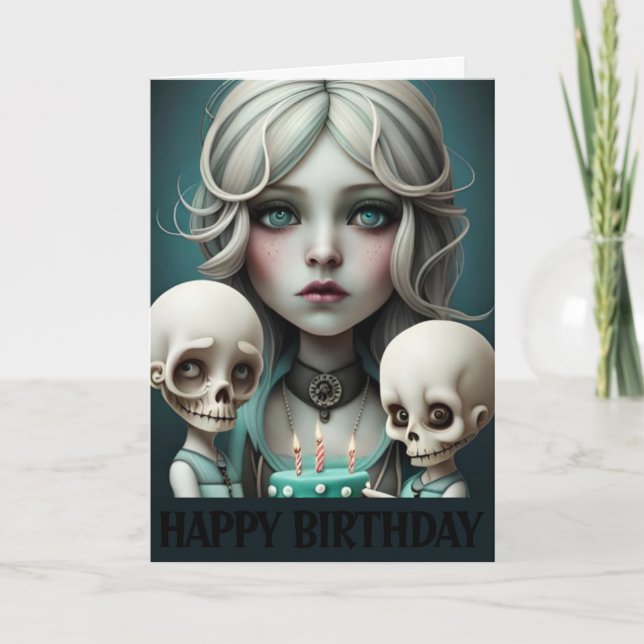 Crânios, humor, gótico, emo, de cartão de aniversá (Frente)