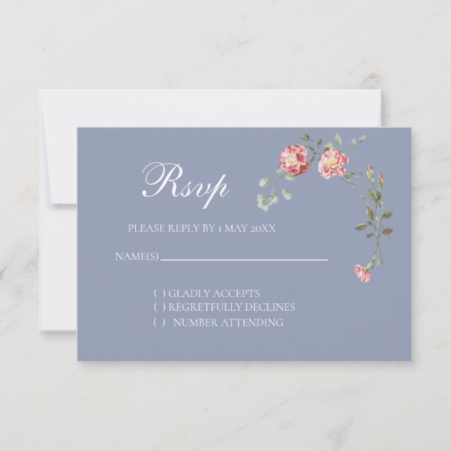 Cravos e cartão de RSVP de casamento azul (Frente)