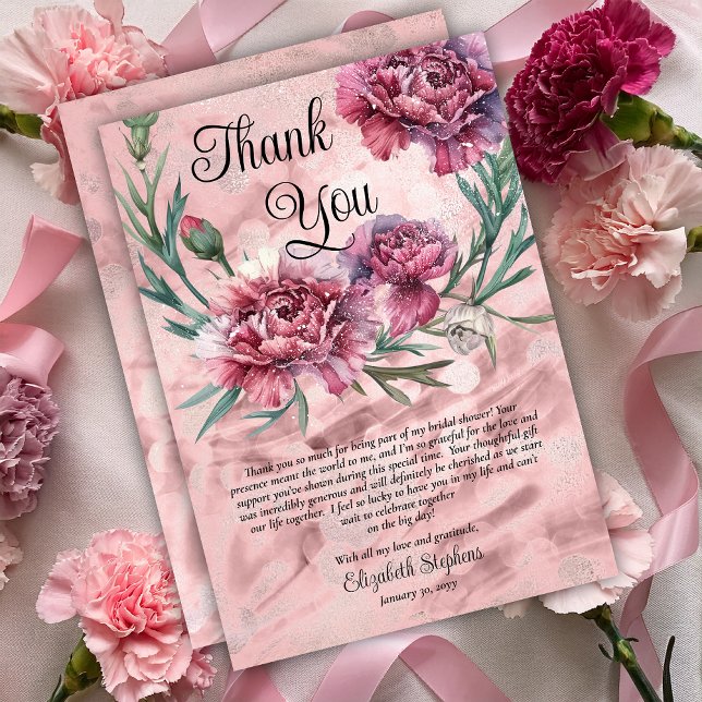Cravos Rosa em Aquarela Elegante Agradecimento (Elegant Watercolor Pink Carnations Thank You Card)