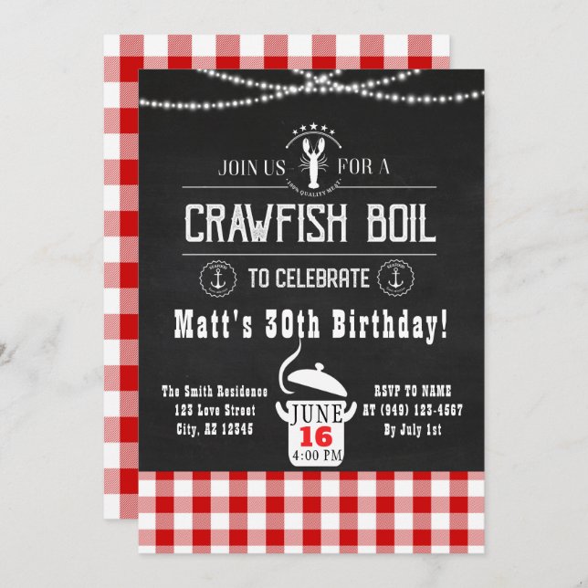 Crawfish Arrefece Qualquer Convite De Chalkboard R (Frente/Verso)