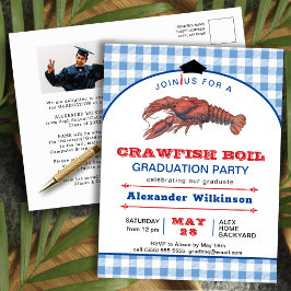 Crawfish Boil Blue Xadrez Foto de Convite