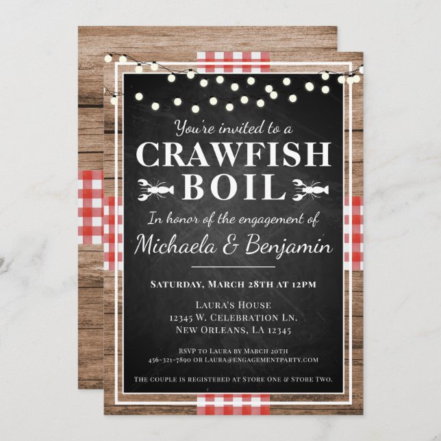 Crawfish Boil Festa de noivado Rustic Convite (Frente/Verso)