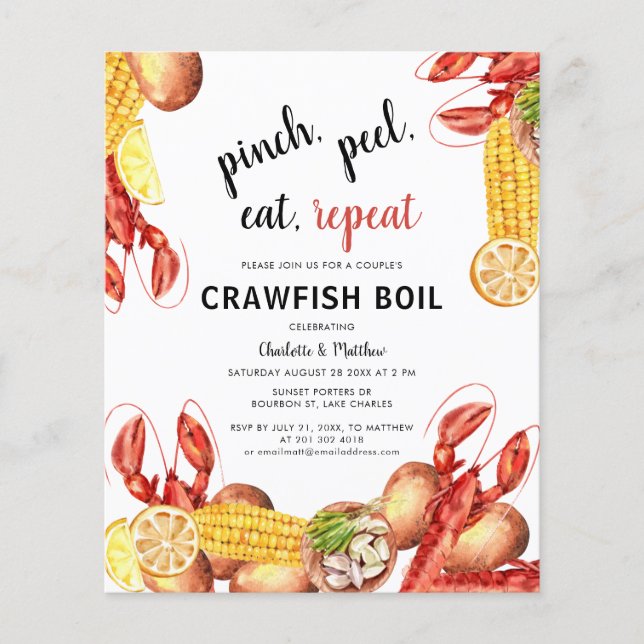 Crawfish Boil Script Engagement Party Invitation (Frente)