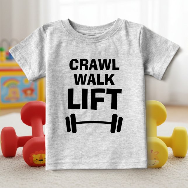 CRAWL WALK LEVANTAR camisas engraçadas de malhação (baby shirt crawl walk lift)