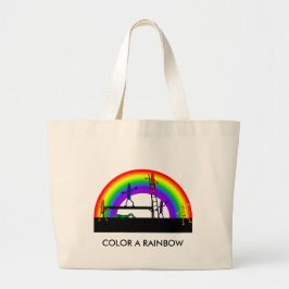 Crayons colorindo uma bolsa de tote arco-íris