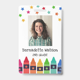 Crayons & Estrelas Colorido Crachá de Professor(a)
