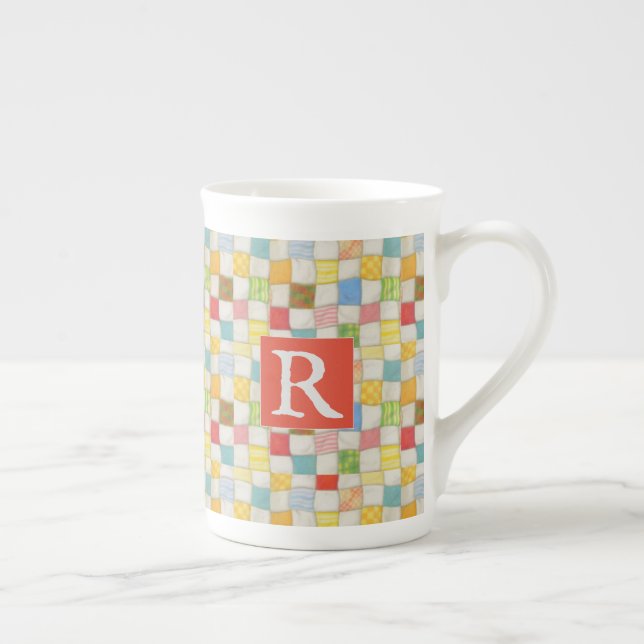 CRAZY QUILT Caneca de Porcelana Fina + Texto / Ver (Direita)