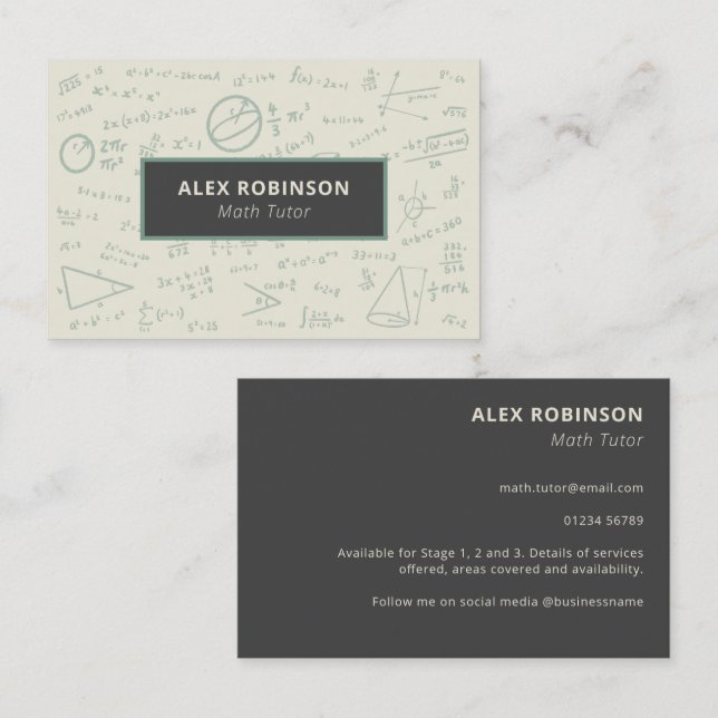 Cream Algebra Tutor de Matemática cartão de visita (Frente/Verso)