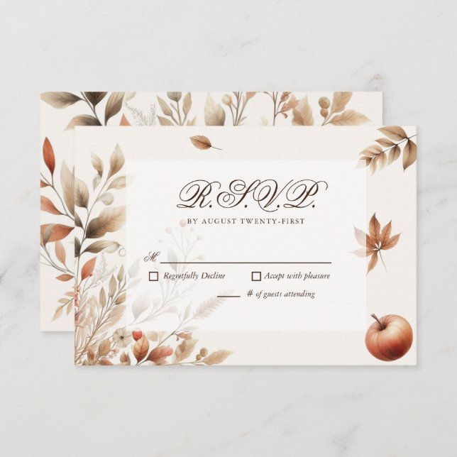 Cream Autumn Harvest Wedding RSVP Resposta Botânic (Frente/Verso)