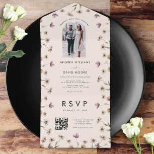 Cream Beige Wildflower Arch foto QR Code Casamento