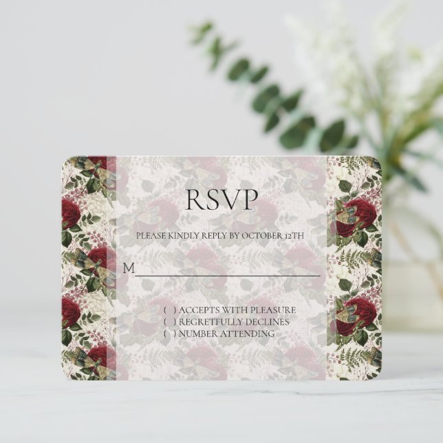 Cream Dragonflies e Rosa Weding RSVP (Em pé/Frente)