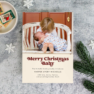 Cream Feliz Natal Anúncio de Nascimento do Bebê