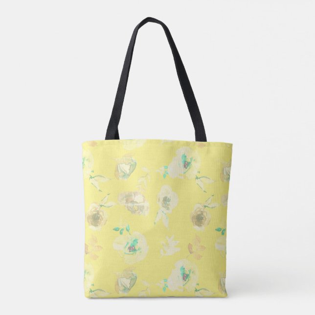 Cream Floral All-Over-Impressão Tote Bag (Verso)