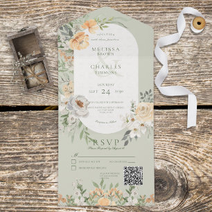 Cream Green Boho Floral Código QR tudo em um único