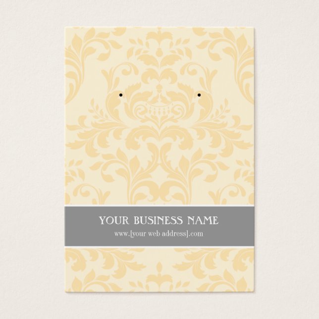 Cream Ivory Cinza Damask Custom Earrcard (Frente)