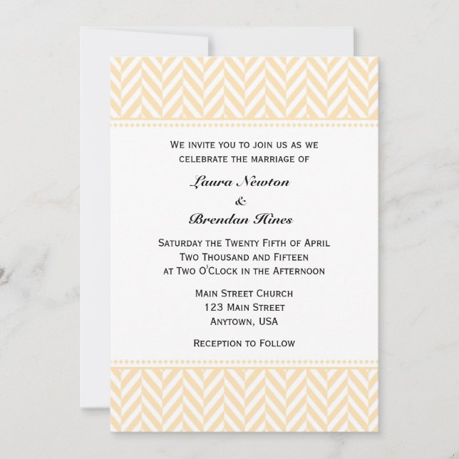 Cream Ivory White Herringbone Convite Para Casamen (Frente)