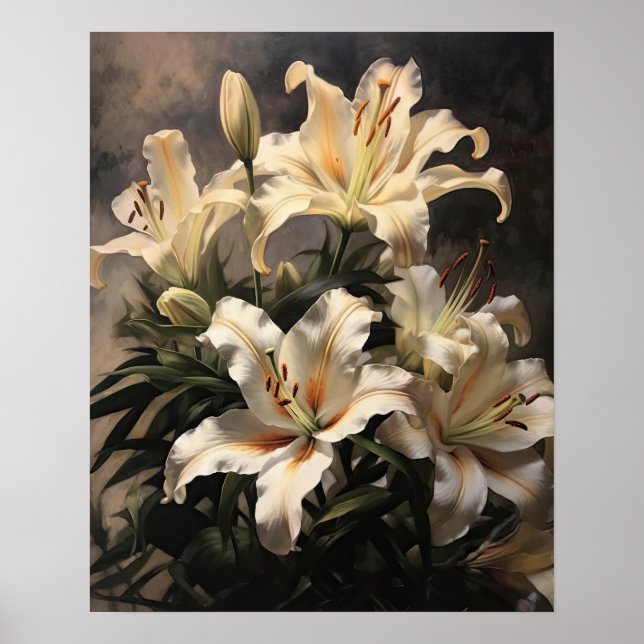 Cream Lily Flowers Art Impressão (Frente)