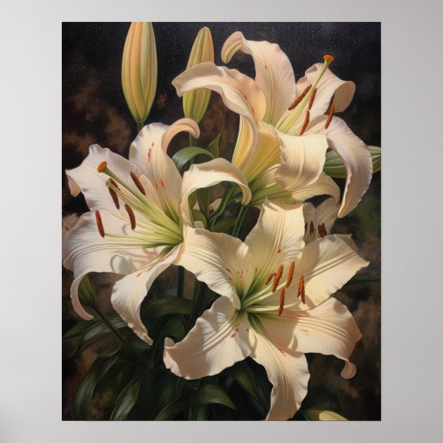 Cream Lily Flowers Art Impressão (Frente)