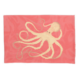 Cream Octopus em Coral - 2 Pillowcases padrão