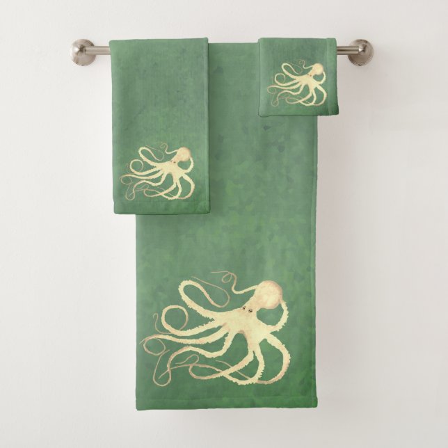 Cream Octopus em Sage - Conjunto de Toalhas de Ban (Insitu)