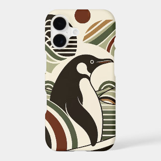 Cream Olive Green Maroon Penguin Ondas Na Arte Dec