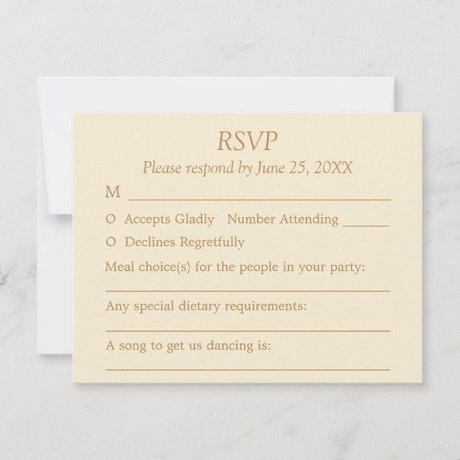 Cream Ouro Beige Guest Choices Weding RSVP Card (Frente)