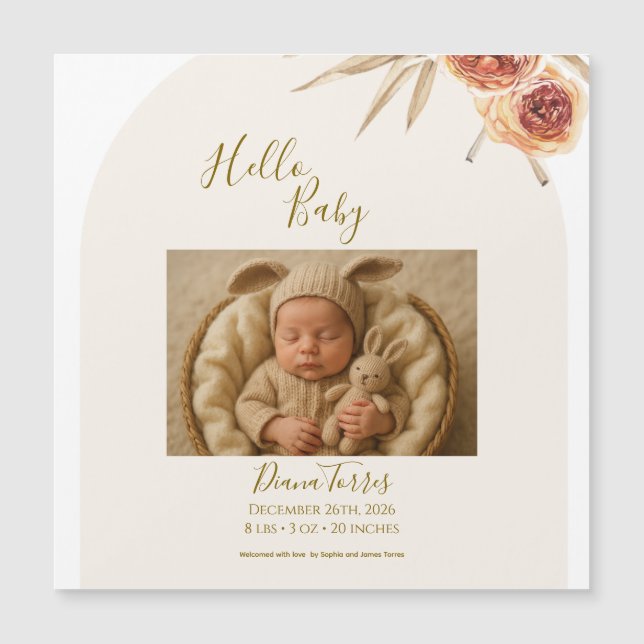 Cream Pastel Flores Secas Olá Bebê (Frente)