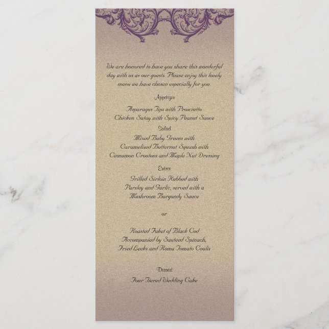 Cream Purple Vintage Menu Wedh (Frente)