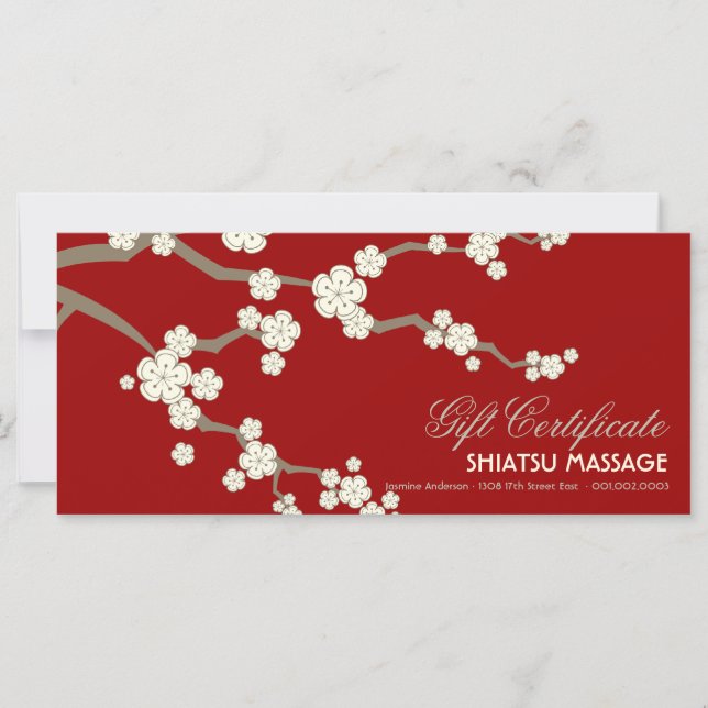 Cream Sakura Cherry Blossoms Red Gift Certificate (Frente)