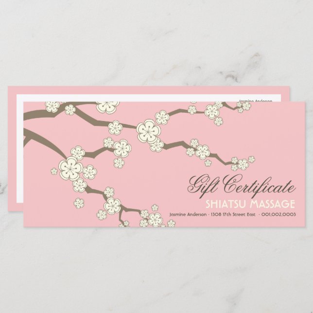 Cream Sakura Cherry Blossoms Zen Gift Certificate (Frente/Verso)