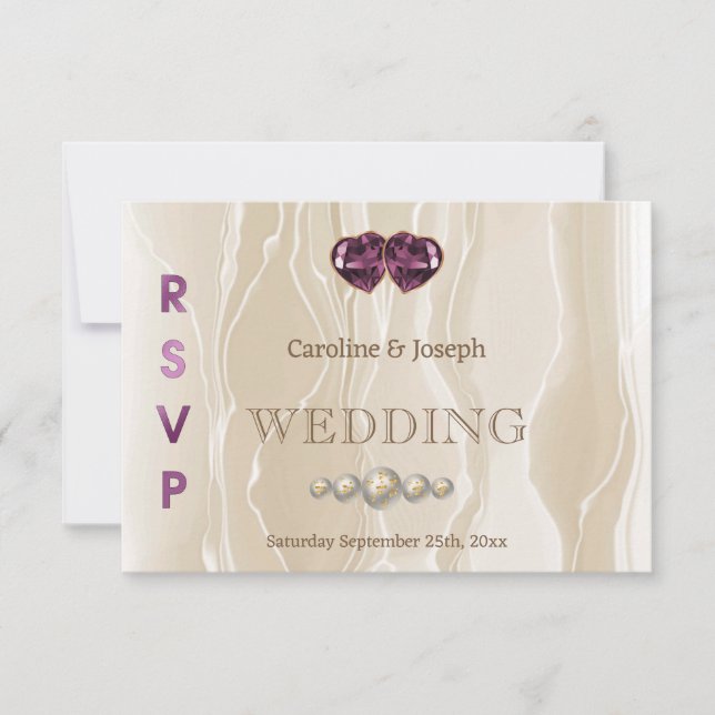 Cream Silk Chic Violet Heart Jewelry RSVP (Frente)