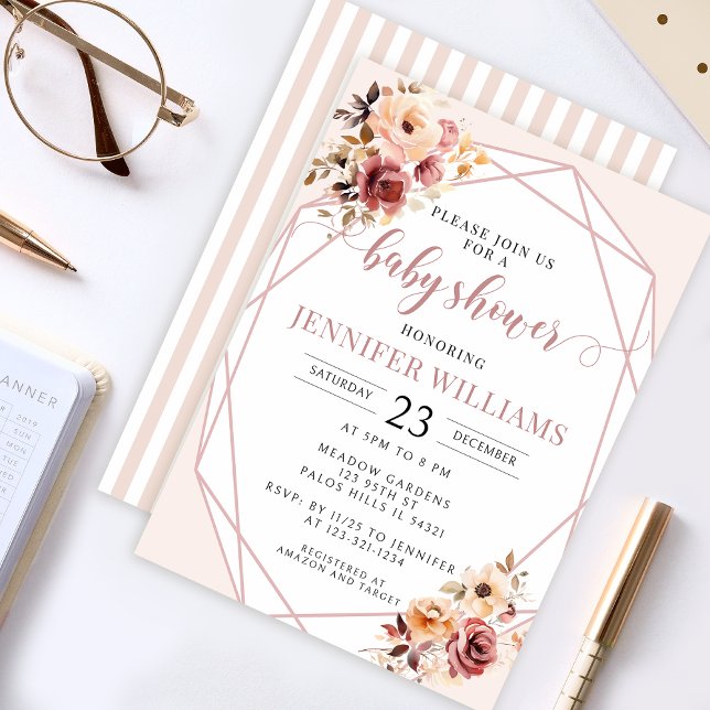 Cream terracotta chá de fraldas floral convite (Criador carregado)