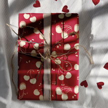 Cream Watercolor Cherries on Red – Valentine