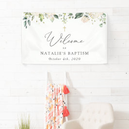 Cream White Flowers, Boho, Floral Baptism Welcome