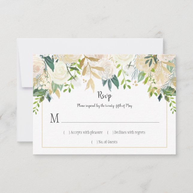 Cream White Roses Cascade Glitter Greenery RSVP | (Frente)