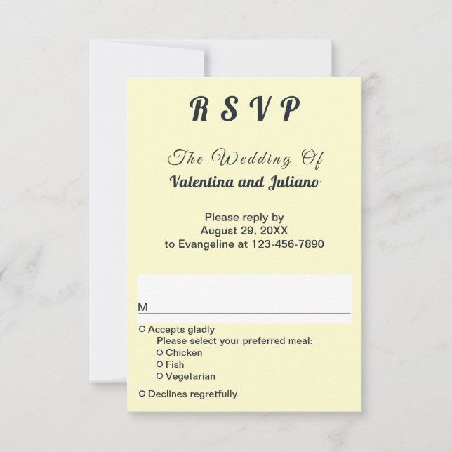Cream With Slate Typography Portrait Wedding RSVP (Frente)