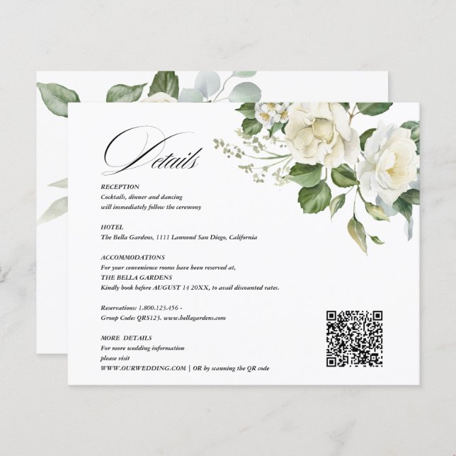 Creamy Floral Eucalyptus QR code Details Wedding (Frente/Verso)