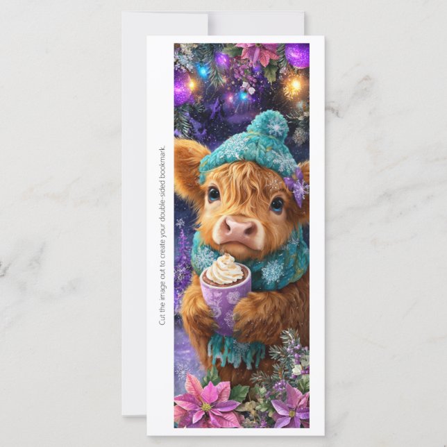 Create Your Own Cozy Highland Cow Bookmark Card (Frente)
