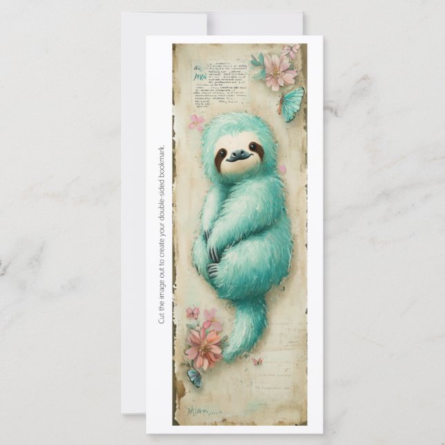 Create Your Own Cuddly Teal Sloth Bookmark Card (Frente)