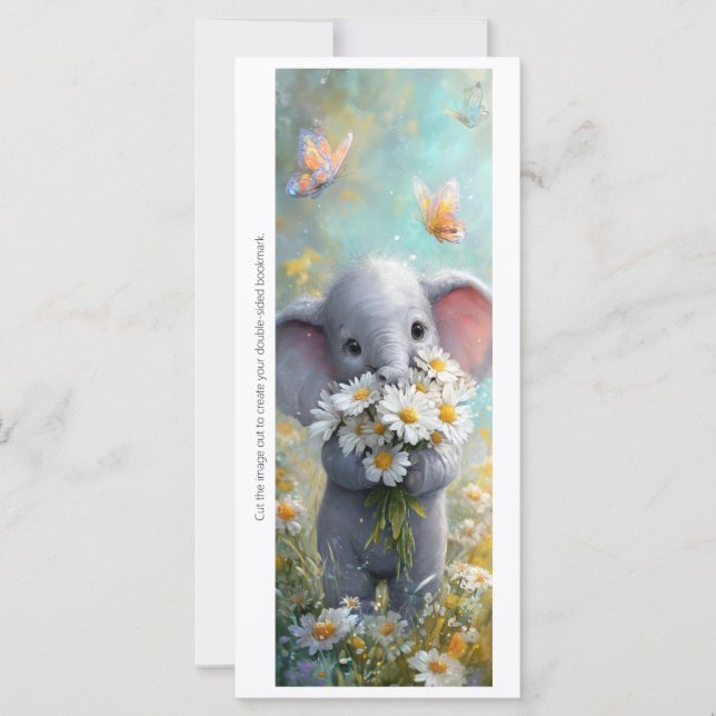 Create Your Own Cute Daisy Elephant Bookmark Card (Frente)