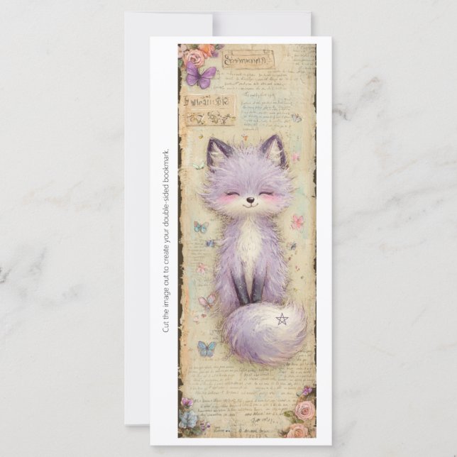 Create Your Own Cute Purple Fox Bookmark Card (Frente)