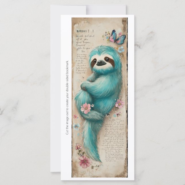 Create Your Own Cute Teal Sloth Bookmark Card (Frente)